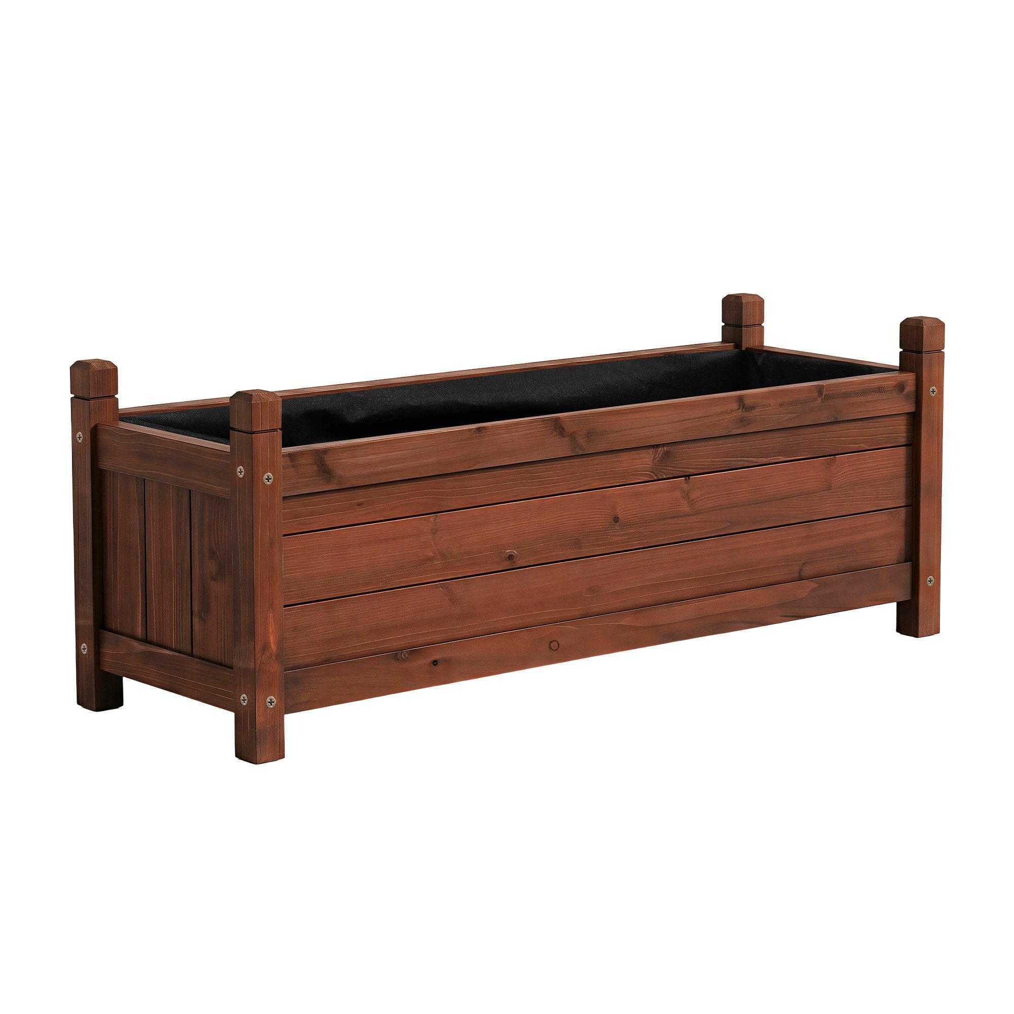 Green Fingers Garden Bed Wooden Planter Box Raised Container Growing 90x30x33cm Brown
