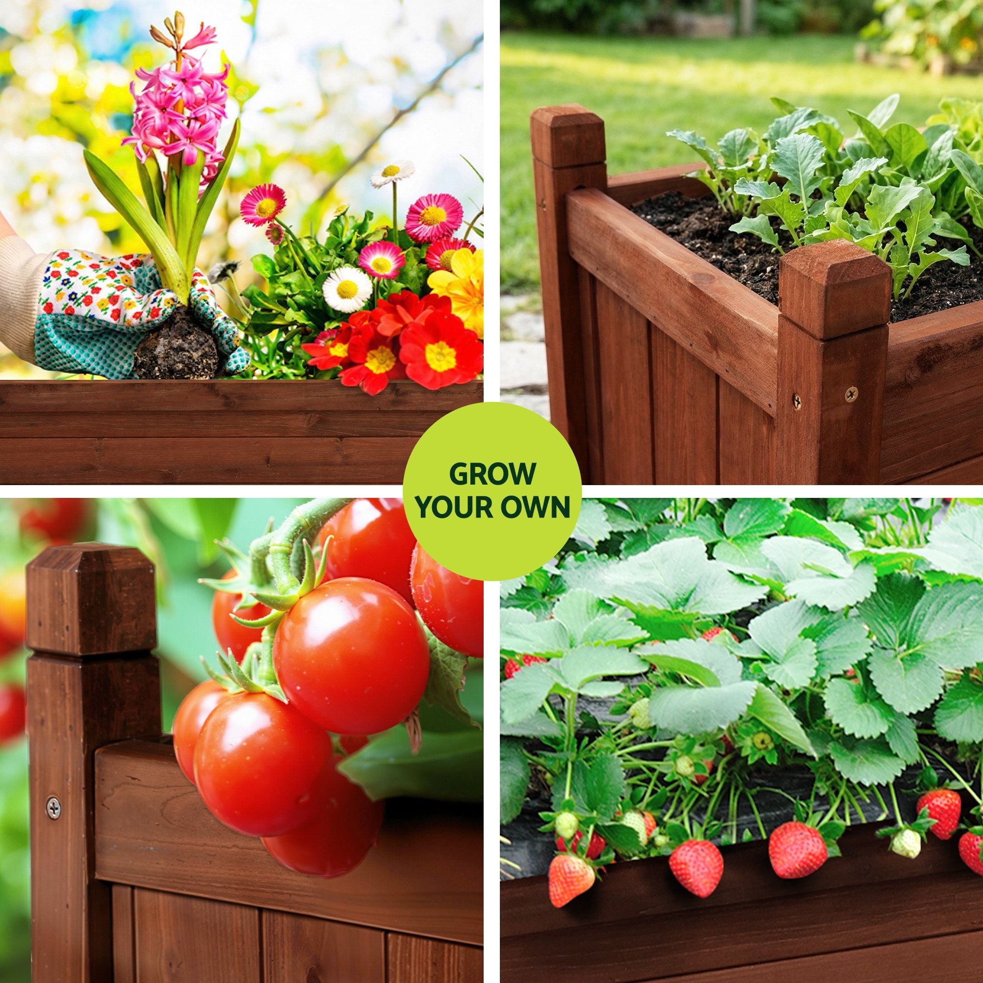Green Fingers Garden Bed Wooden Planter Box Raised Container Growing 90x30x33cm Brown