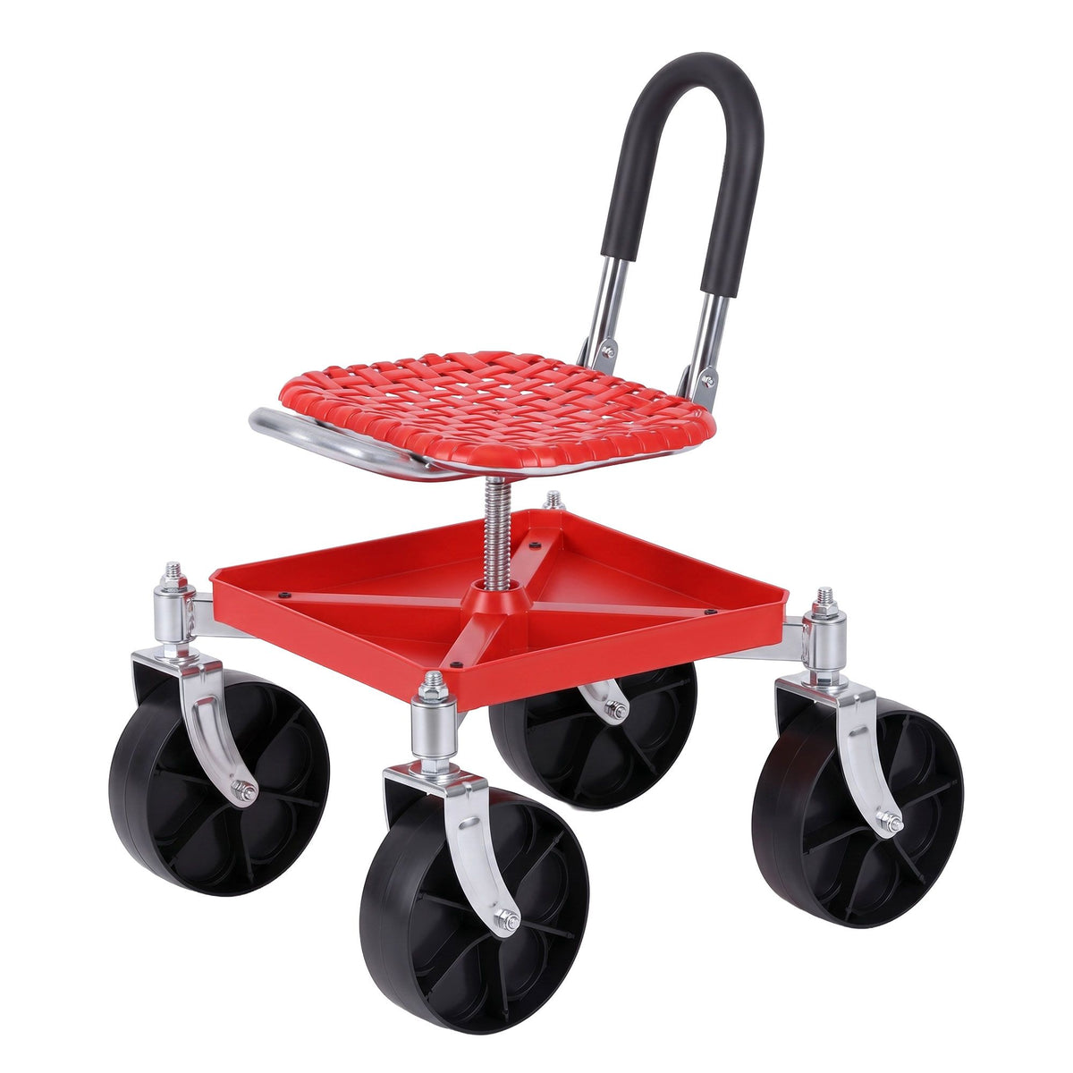 Gardeon Garden Cart Seat Stool 360 Swivel Height Adjustable Red