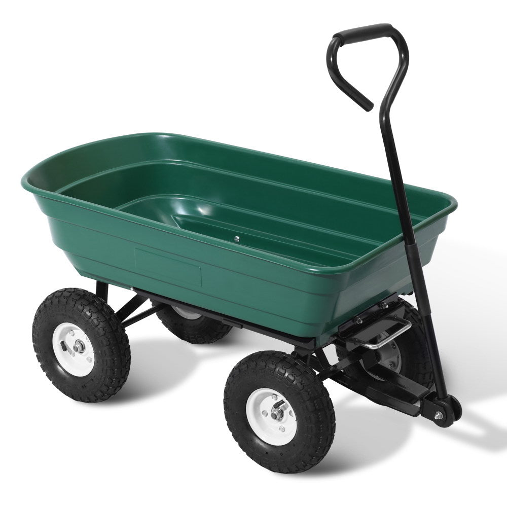 Gardeon 75L Garden Dump Cart 270kg Green Wheelbarrow Trailer