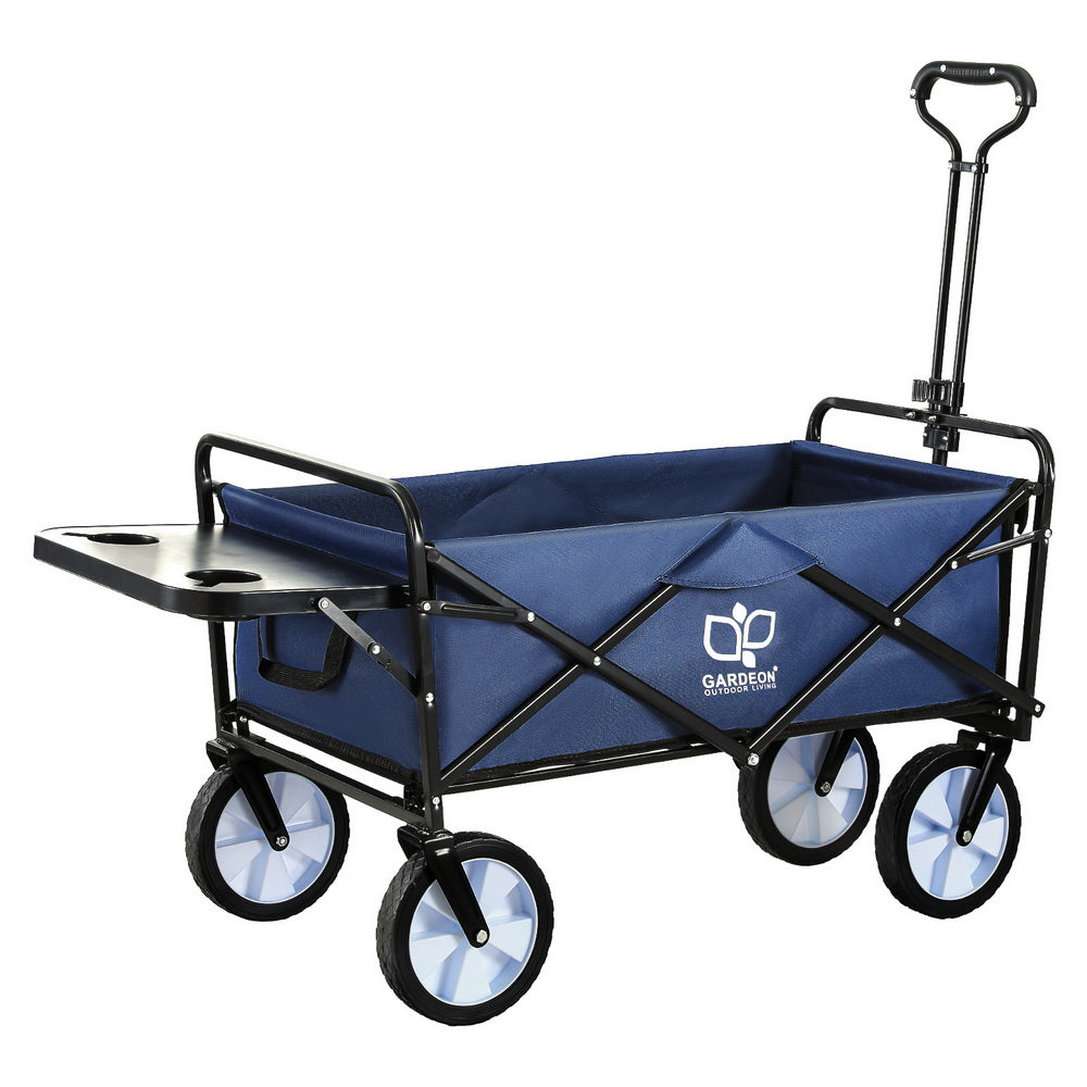 Gardeon Utility Cart Folding Table Cup Holders Navy