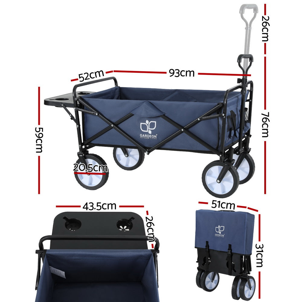 Gardeon Utility Cart Folding Table Cup Holders Navy