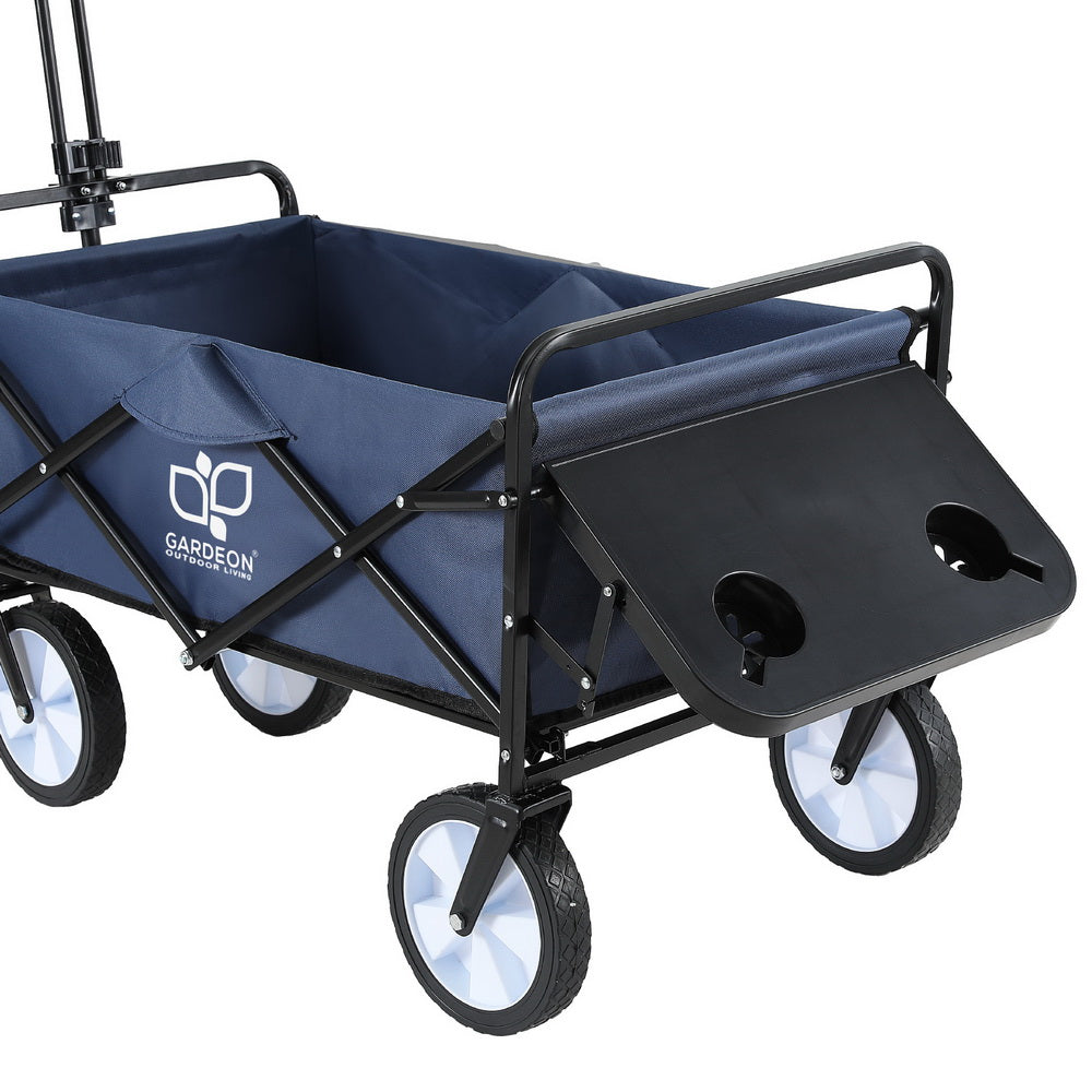 Gardeon Utility Cart Folding Table Cup Holders Navy