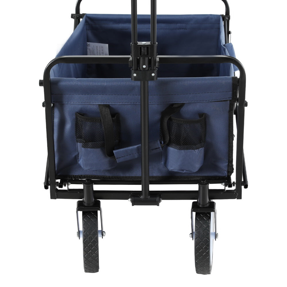 Gardeon Utility Cart Folding Table Cup Holders Navy