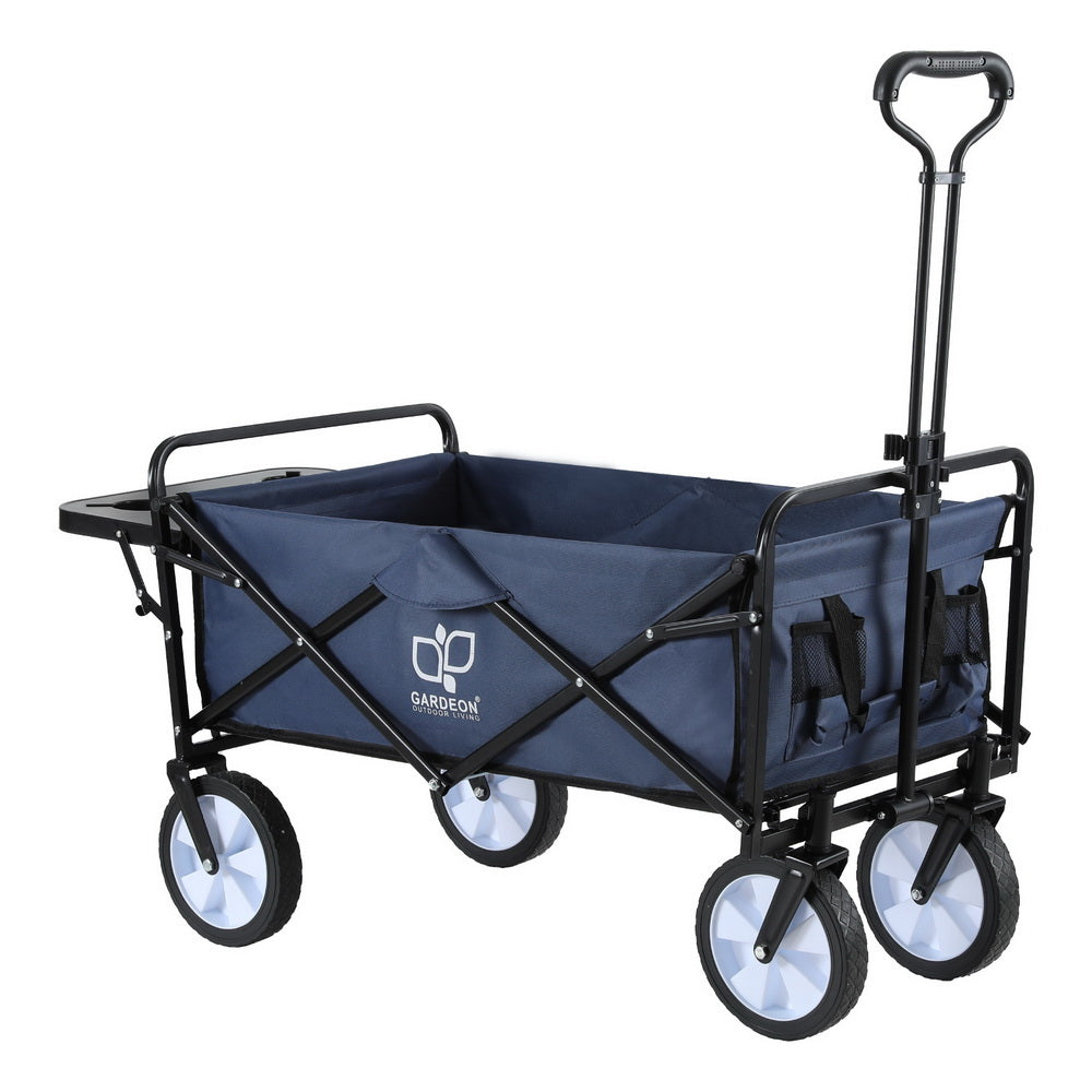 Gardeon Utility Cart Folding Table Cup Holders Navy