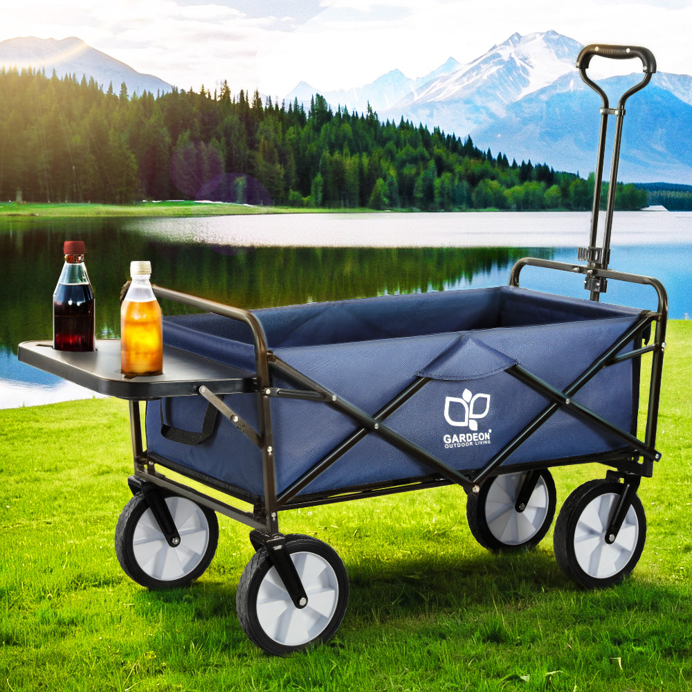 Gardeon Utility Cart Folding Table Cup Holders Navy