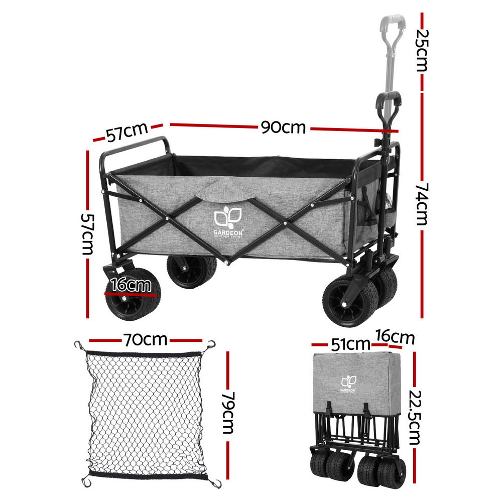 Gardeon Folding Garden Cart Cargo Net Grey