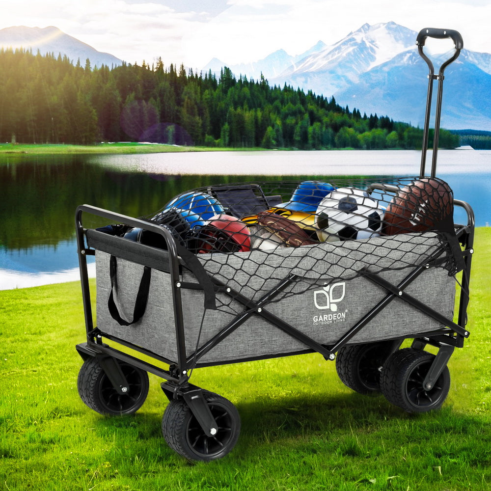 Gardeon Folding Garden Cart Cargo Net Grey