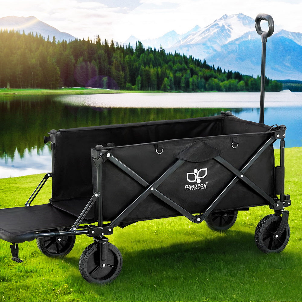 Gardeon Folding Garden Cart Black Rear Opening