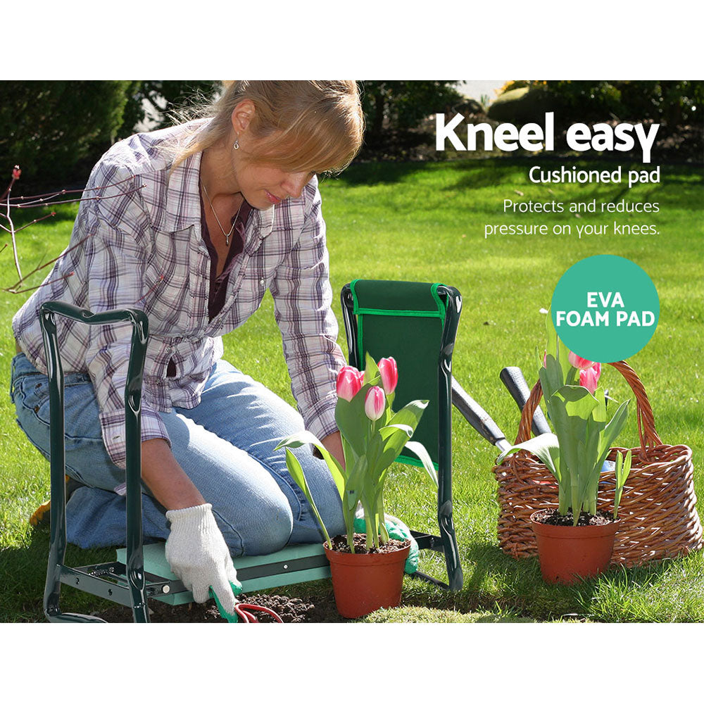 Gardeon 3-in-1 Garden Kneeler Padded Seat Stool Foldable Green