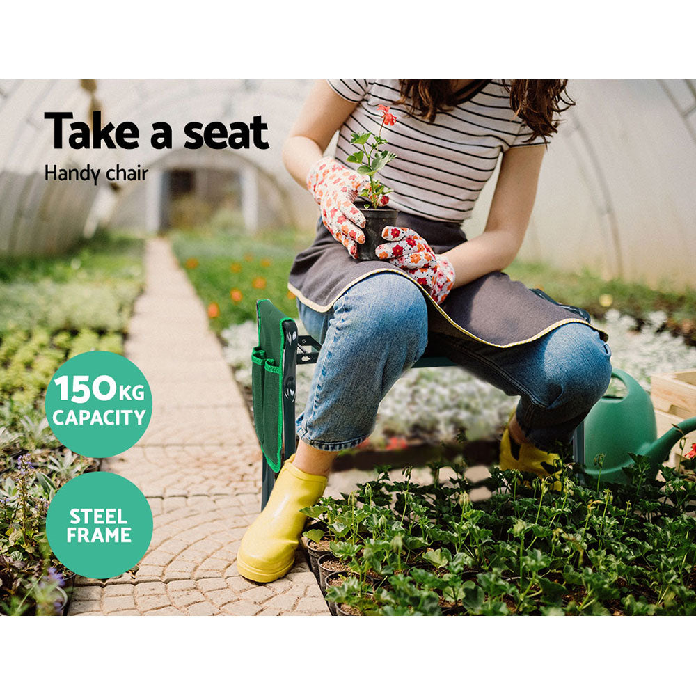 Gardeon 3-in-1 Garden Kneeler Padded Seat Stool Foldable Green