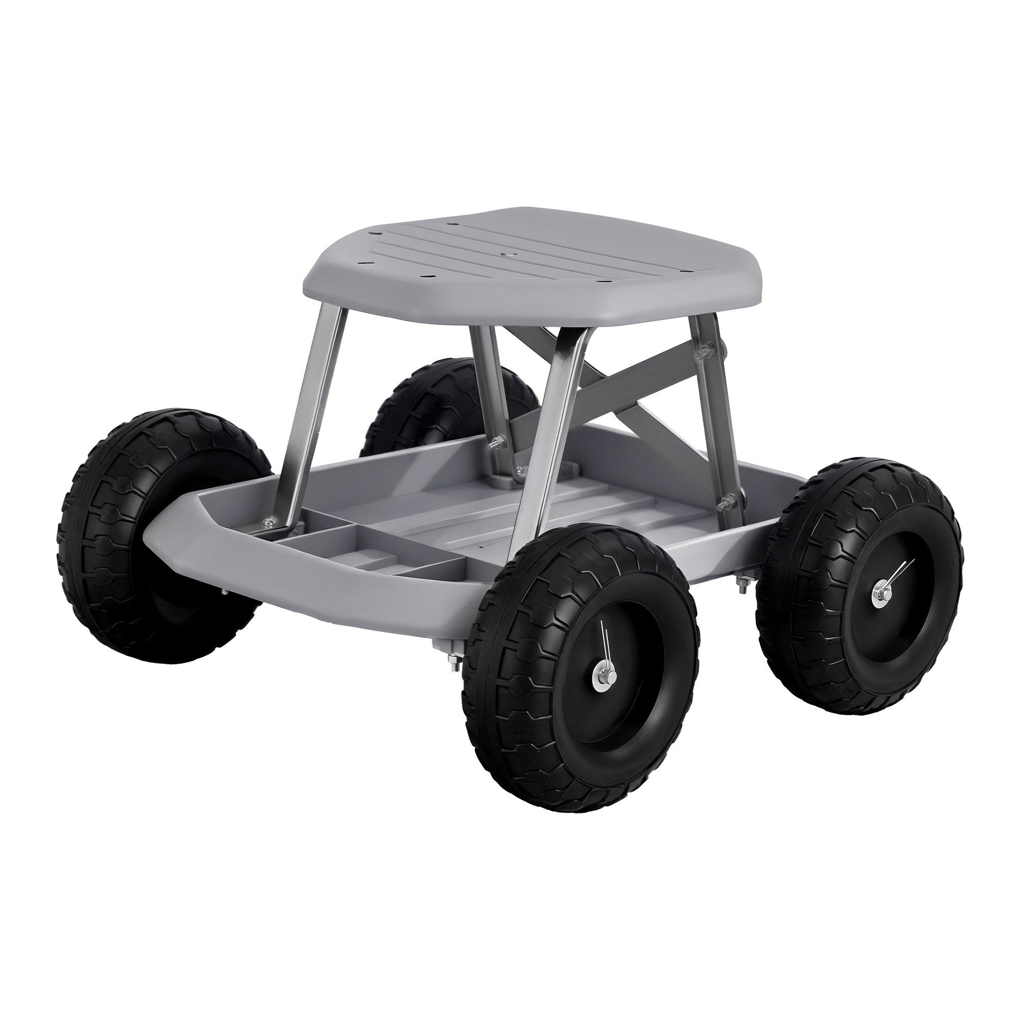 Gardeon Garden Cart Seat with Wheels, Rolling Work Stool with Tool Storage Tray, 440lbs 200kg Heavy Duty Capacity Garden Stool for Outdoor Yard Work, Car Detailing, and Garage Maintenance, Grey/Black