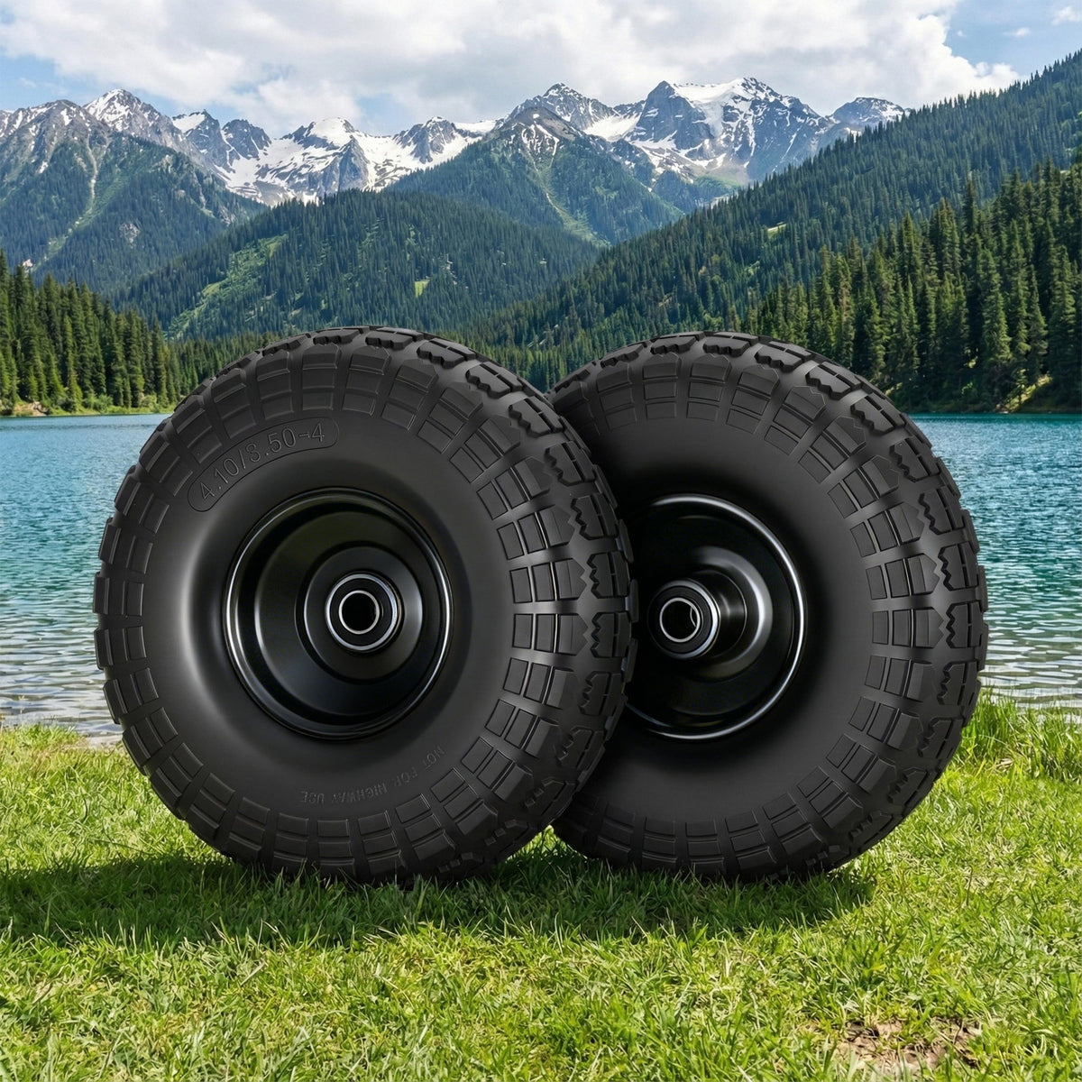 Gardeon 2pcs 4.10/3.50-4 Flat Free Solid Rubber Wheel 260mm