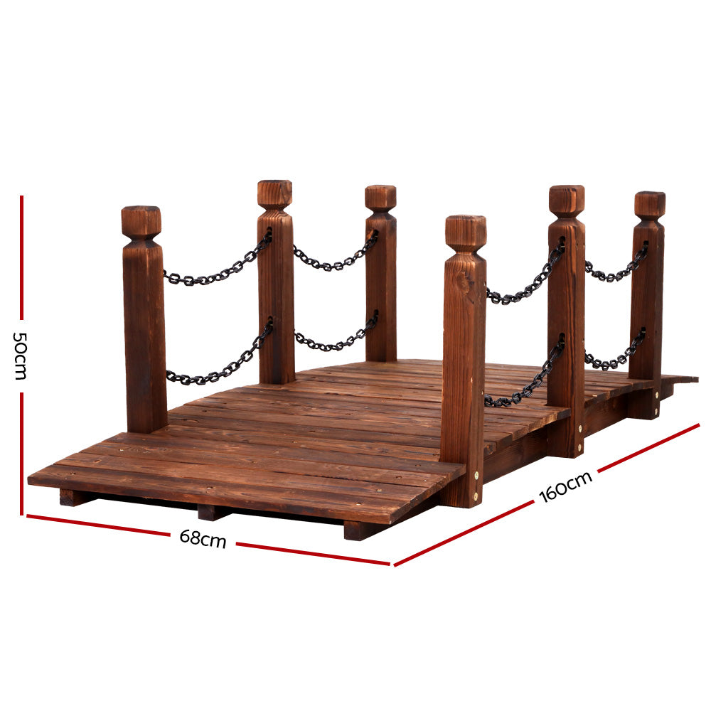 Gardeon 160cm Wooden Garden Bridge Rustic Chain Decor