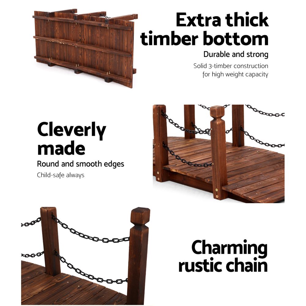 Gardeon 160cm Wooden Garden Bridge Rustic Chain Decor