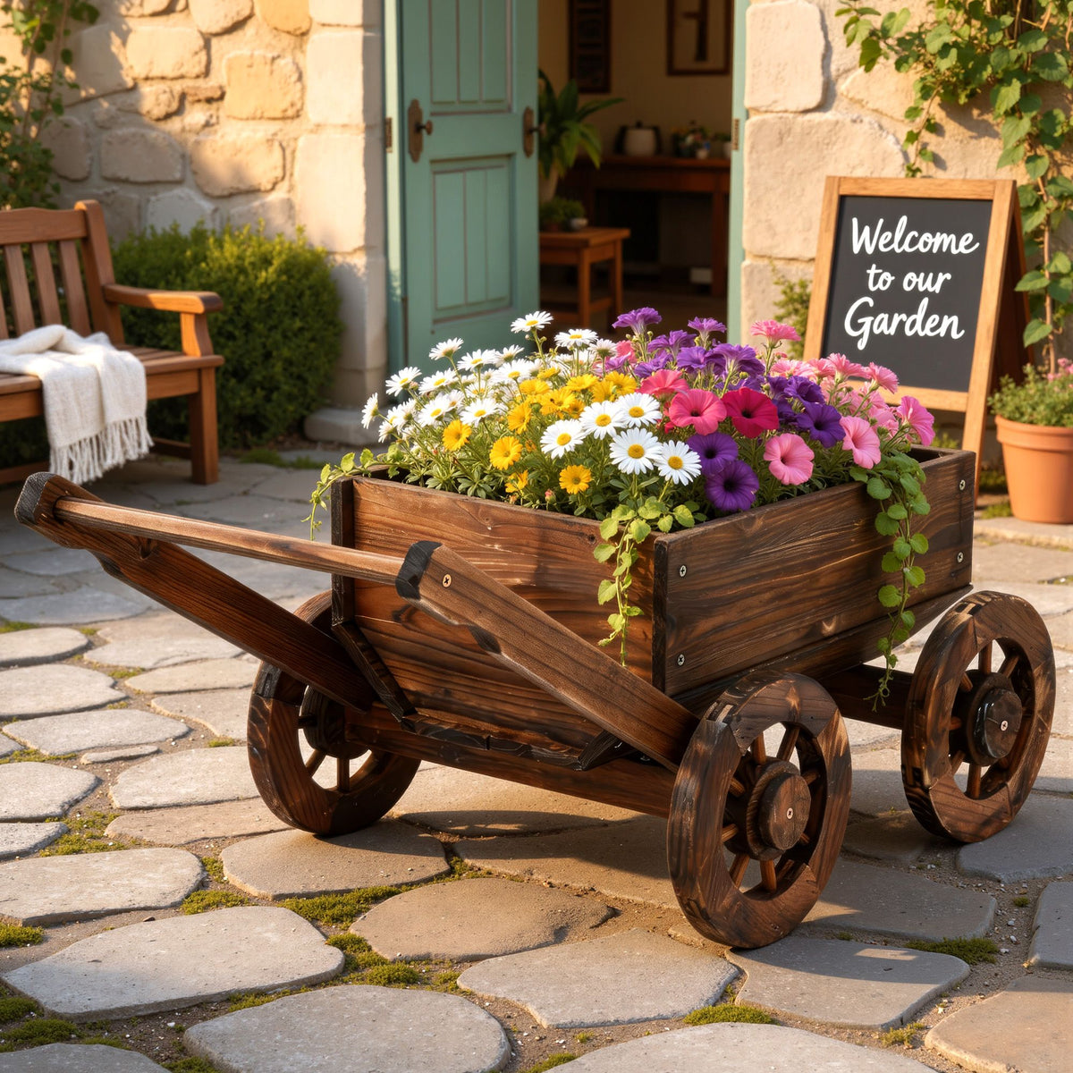 Gardeon Wooden Planter Cart Plant Stand Fir Wood Wagon