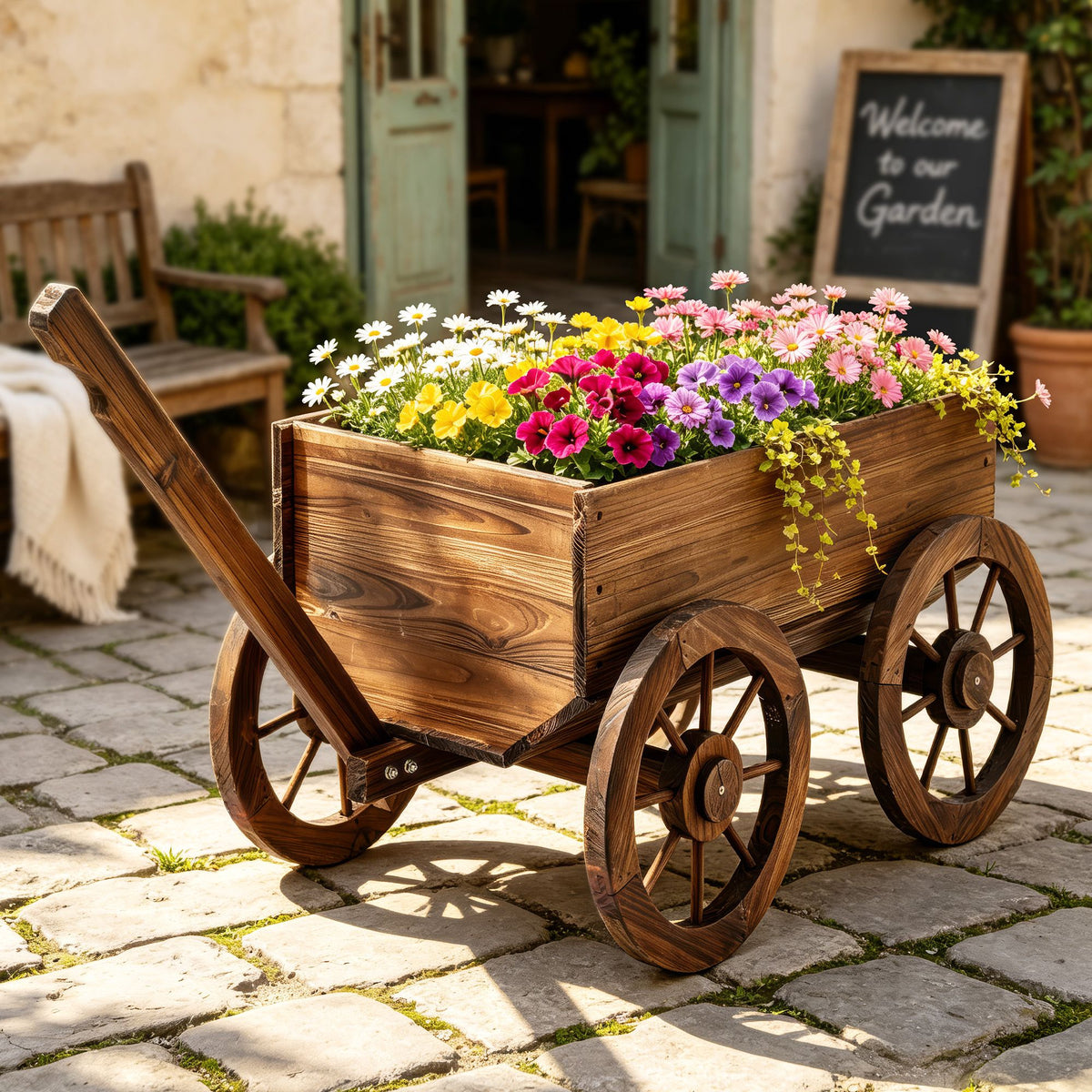 Gardeon Fir Wood Planter Cart Garden Plant Stand with Wheels