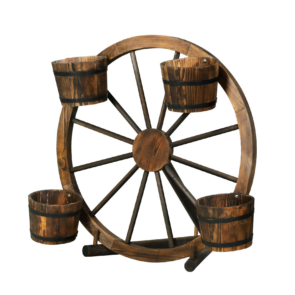 Gardeon 80cm Wooden Wagon Wheel Plant Stand Outdoor Decor