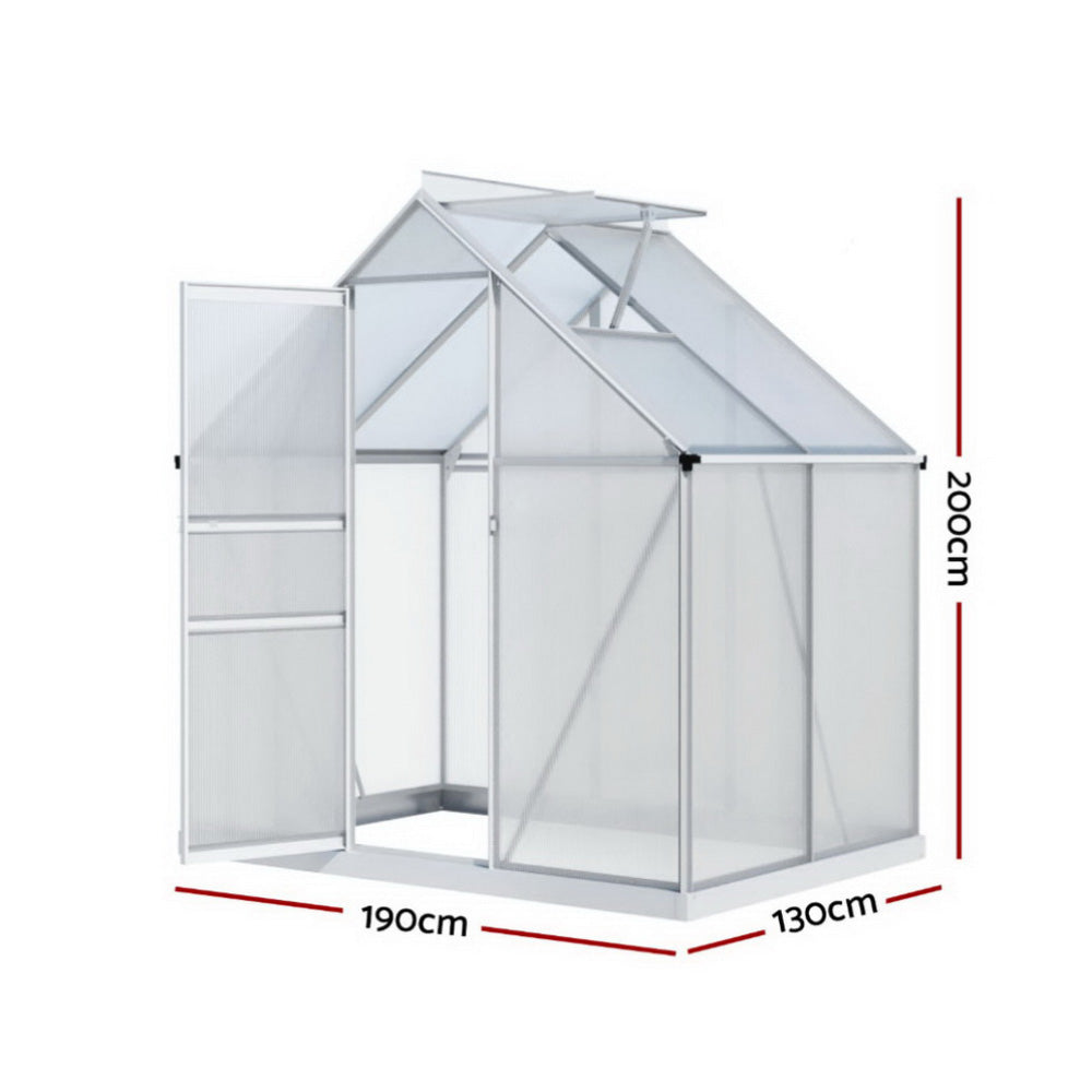 Greenfingers Aluminium Polycarbonate Greenhouse Garden Shed 1.3Mx1.9Mx2.0M