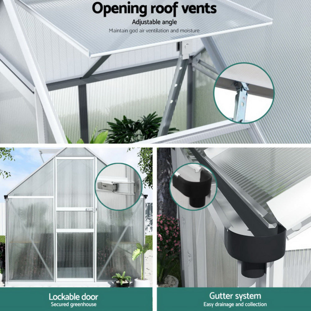 Greenfingers Aluminium Polycarbonate Greenhouse Garden Shed 1.3Mx1.9Mx2.0M