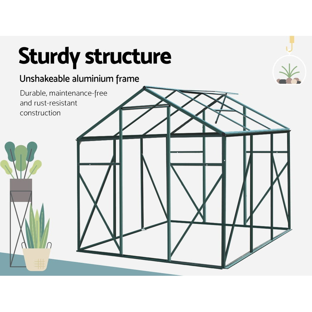 Green Fingers 1.9x1.9m Aluminium Polycarbonate Greenhouse Garden Shed