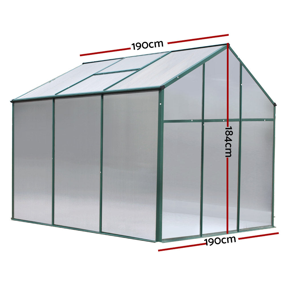 Green Fingers 1.9x1.9m Aluminium Polycarbonate Greenhouse Garden Shed