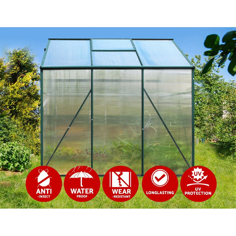 Green Fingers 1.9x1.9m Aluminium Polycarbonate Greenhouse Garden Shed