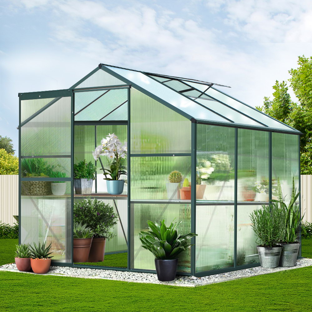 Green Fingers 1.9x1.9m Aluminium Polycarbonate Greenhouse Garden Shed