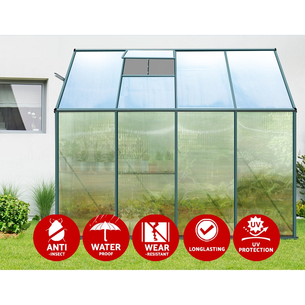 Green Fingers 2.52x1.27x2.13M Aluminium Lean-to Greenhouse Polycarbonate