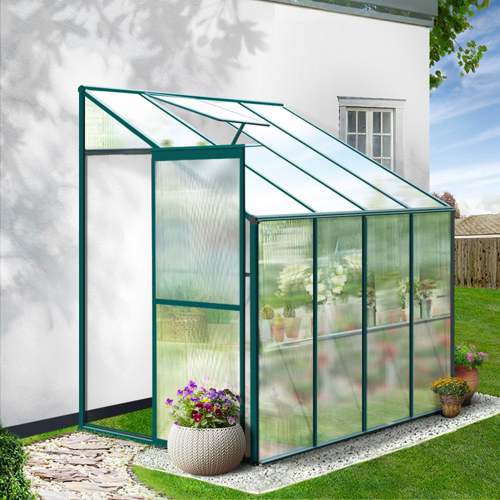 Green Fingers 2.52x1.27x2.13M Aluminium Lean-to Greenhouse Polycarbonate