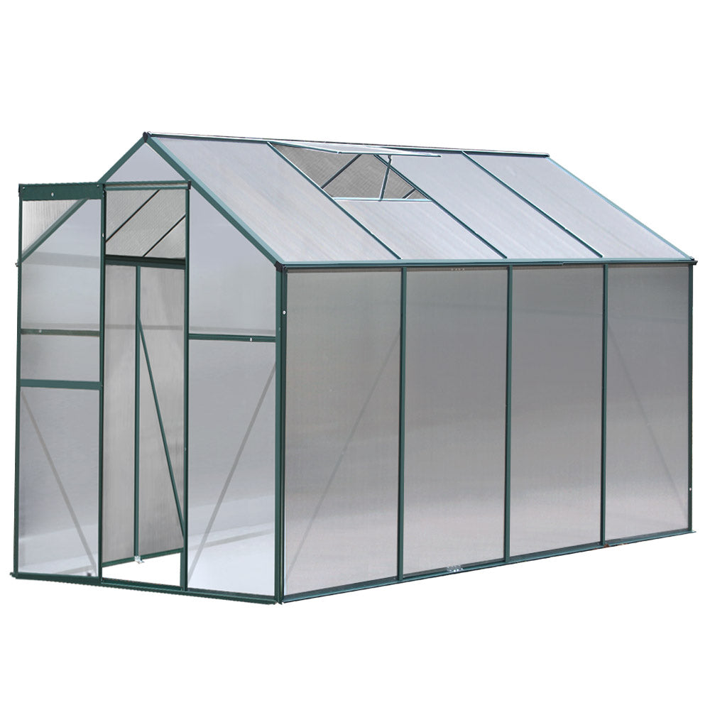 Green Fingers 2.52x1.9m Aluminium Polycarbonate Greenhouse Garden Shed