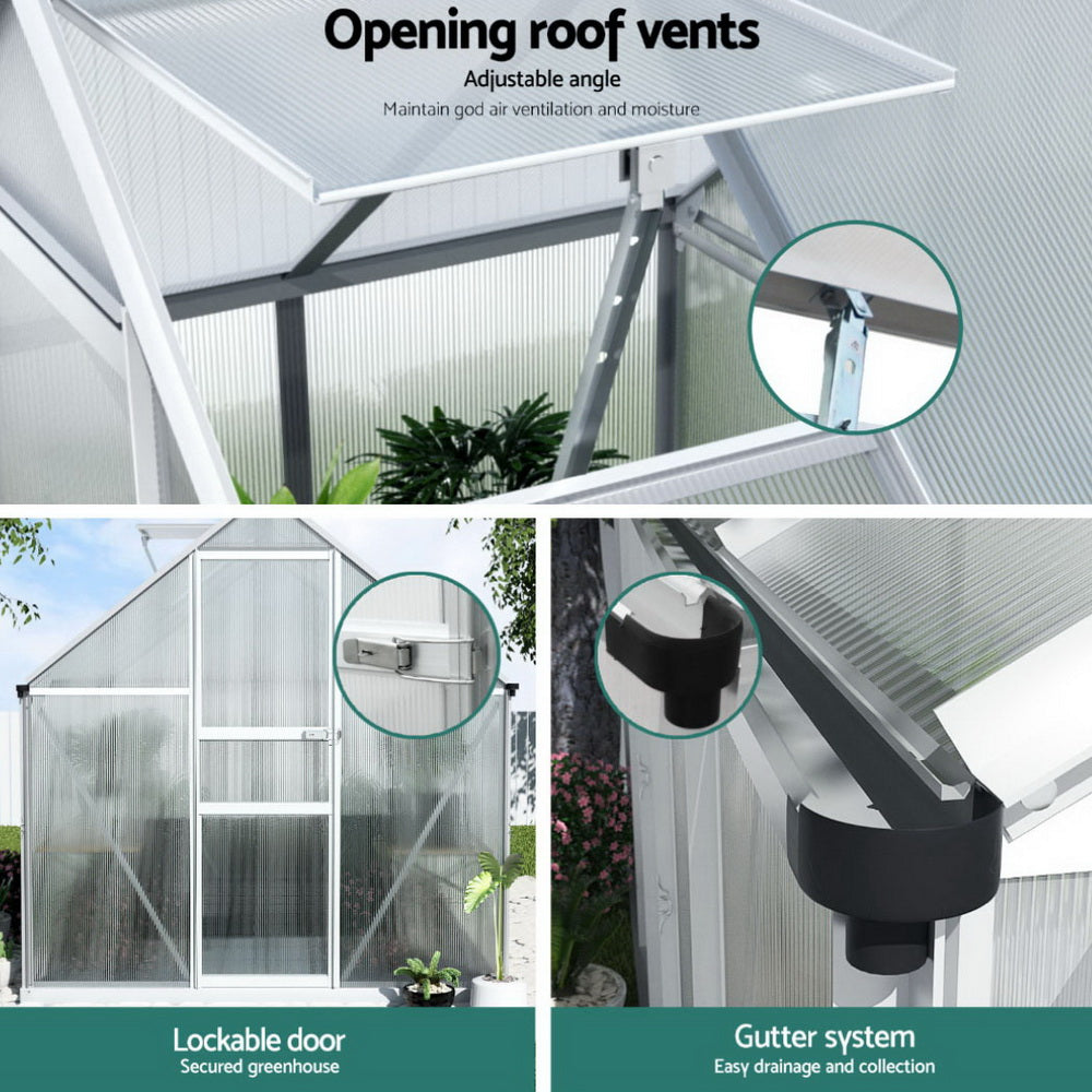 Greenfingers 3.1x1.9m Aluminium Polycarbonate Greenhouse Garden Shed