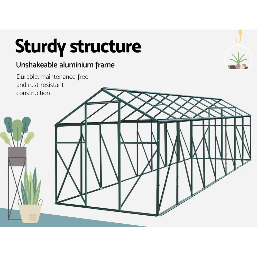 Green Fingers 5.1x2.44m Aluminium Polycarbonate Greenhouse Garden Shed