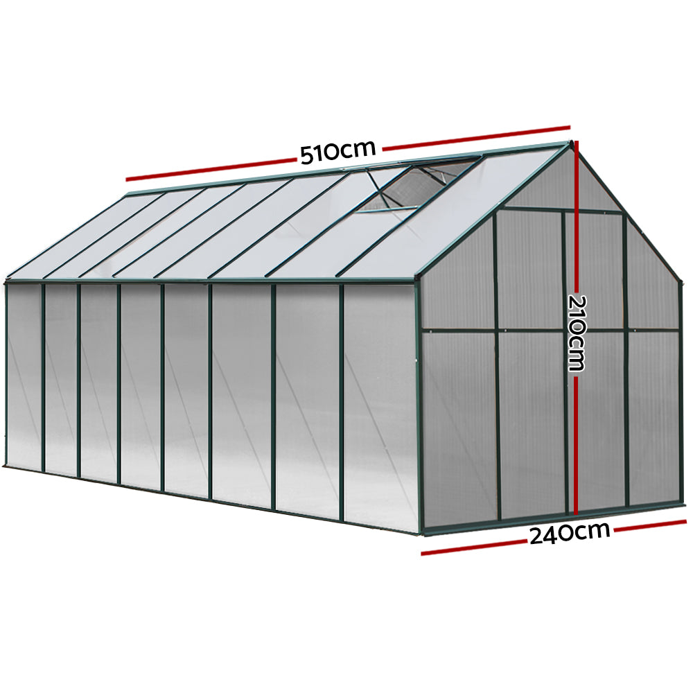 Green Fingers 5.1x2.44m Aluminium Polycarbonate Greenhouse Garden Shed