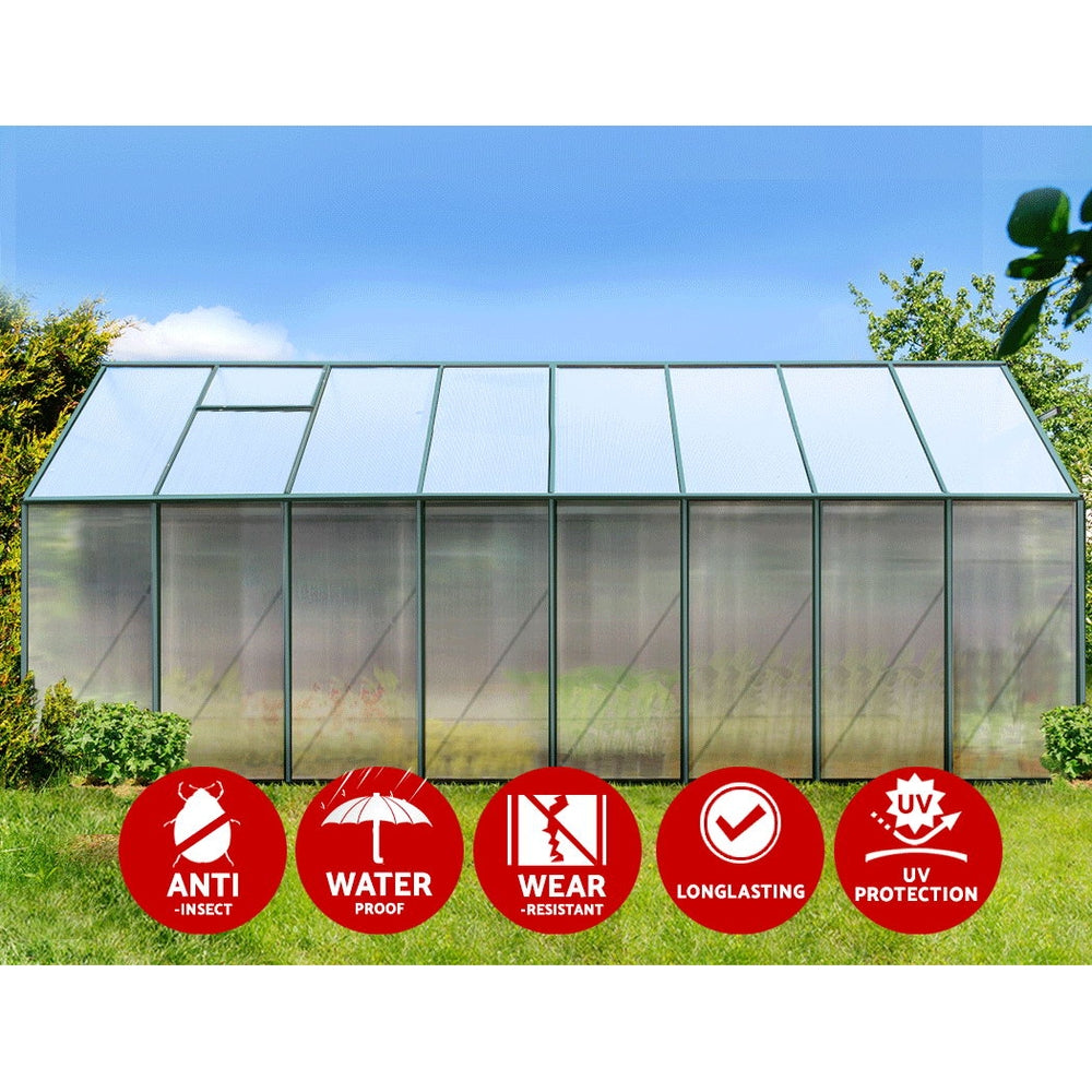 Green Fingers 5.1x2.44m Aluminium Polycarbonate Greenhouse Garden Shed