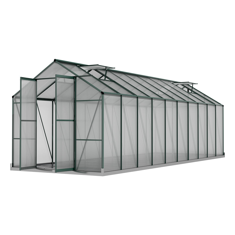 Green Fingers 6.3x2.44M Aluminium Polycarbonate Greenhouse Garden Shed