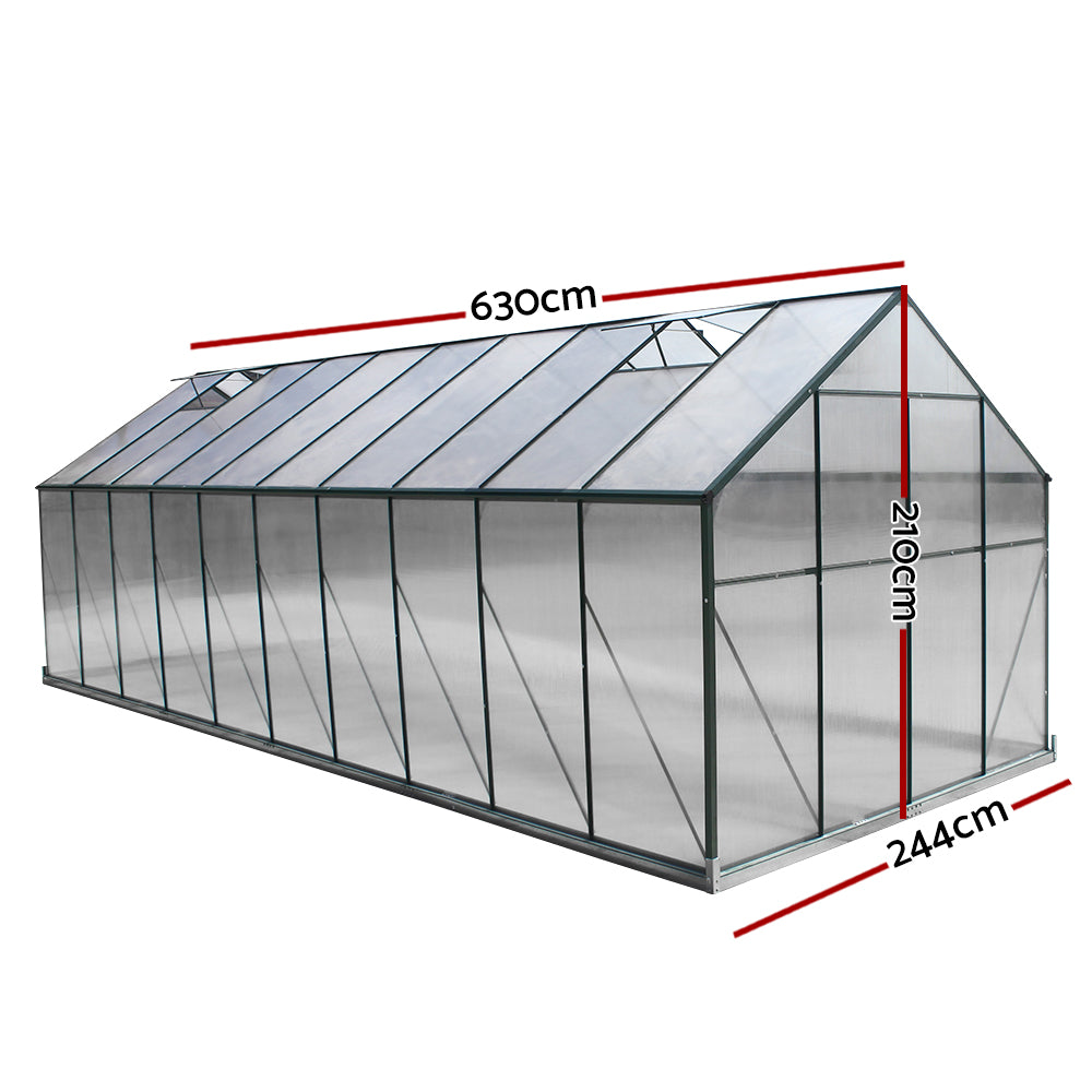 Green Fingers 6.3x2.44M Aluminium Polycarbonate Greenhouse Garden Shed