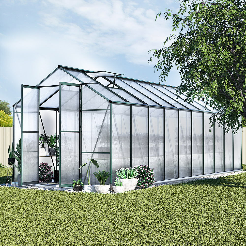 Green Fingers 6.3x2.44M Aluminium Polycarbonate Greenhouse Garden Shed