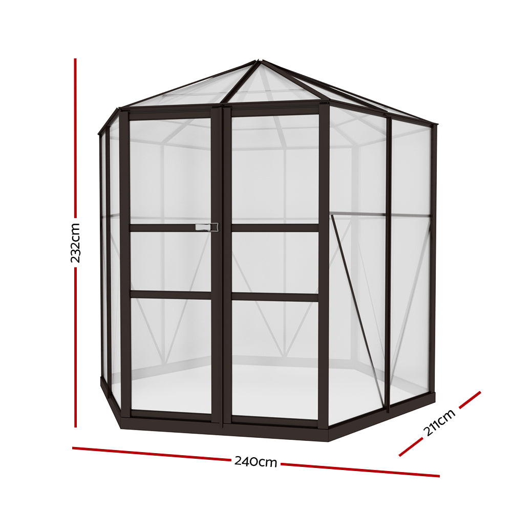 Greenfingers 2.4x2.1x2.32M Aluminium Polycarbonate Greenhouse Brown