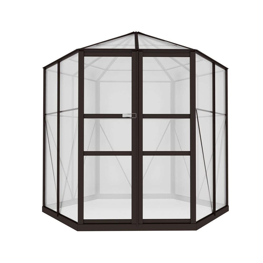 Greenfingers 2.4x2.1x2.32M Aluminium Polycarbonate Greenhouse Brown