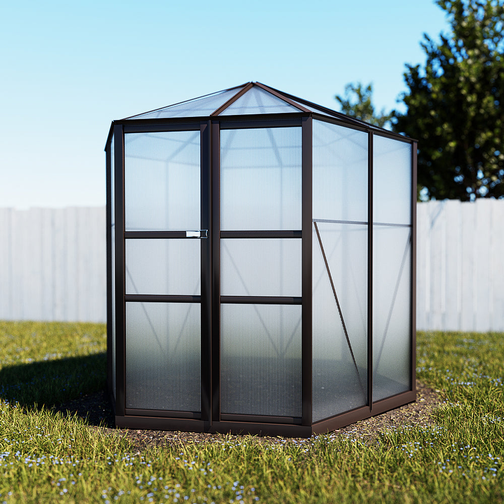 Greenfingers 2.4x2.1x2.32M Aluminium Polycarbonate Greenhouse Brown