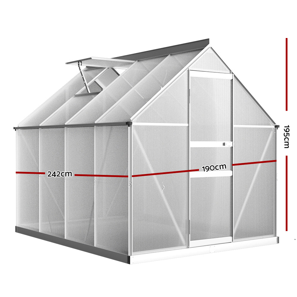 Green Fingers Aluminium Greenhouse 2.42x1.9x1.95M Polycarbonate Garden Shed