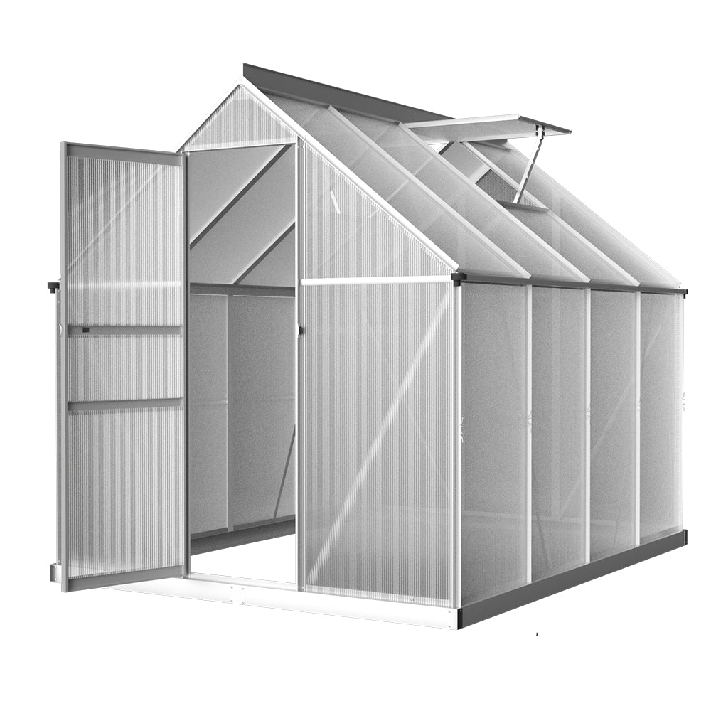 Green Fingers Aluminium Greenhouse 2.42x1.9x1.95M Polycarbonate Garden Shed