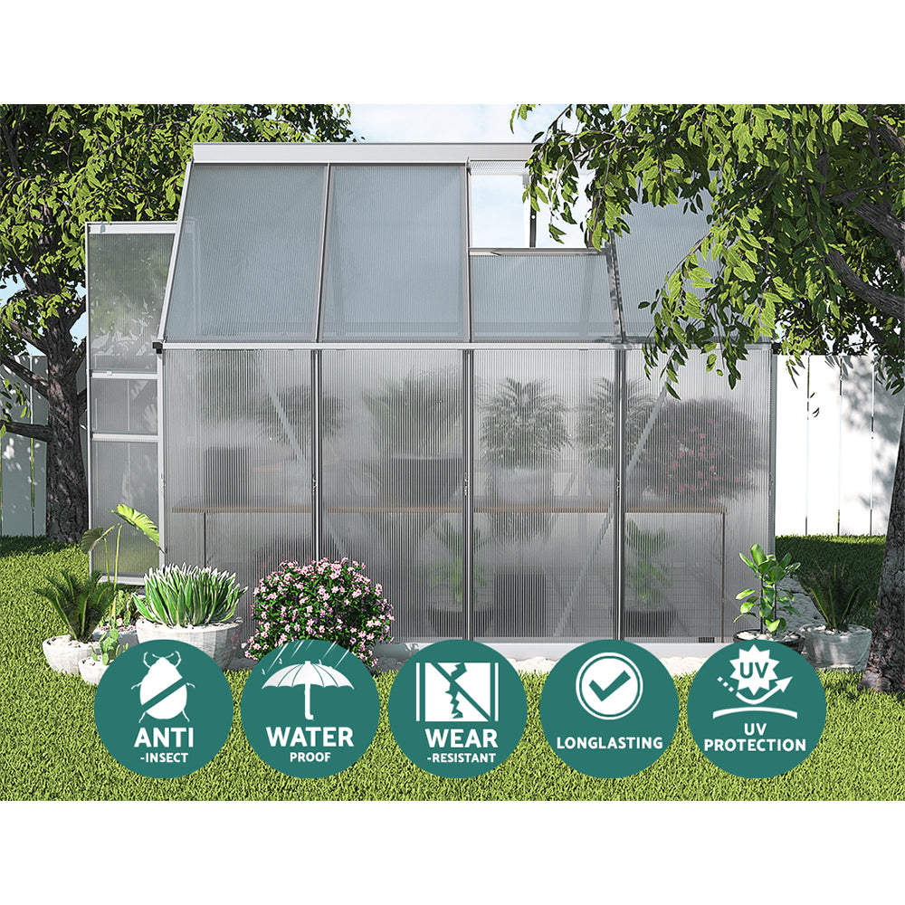 Green Fingers Aluminium Greenhouse 2.42x1.9x1.95M Polycarbonate Garden Shed