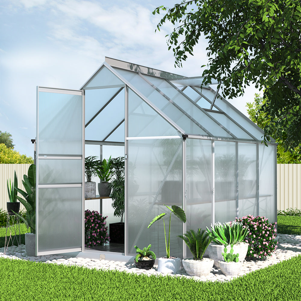 Green Fingers Aluminium Greenhouse 2.42x1.9x1.95M Polycarbonate Garden Shed