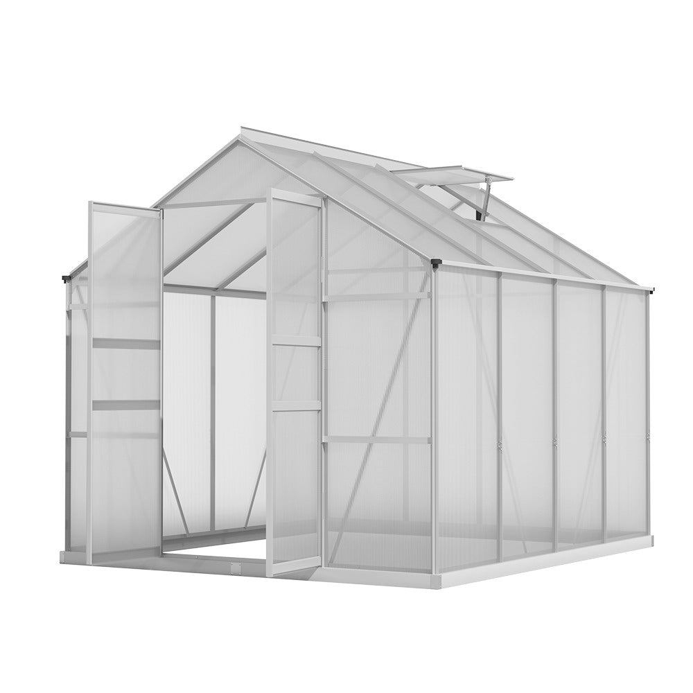 Green Fingers Aluminium Greenhouse 2.42x2.5x2.26M Double Doors Garden Shed