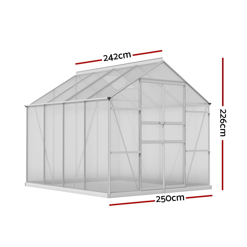 Green Fingers Aluminium Greenhouse 2.42x2.5x2.26M Double Doors Garden Shed