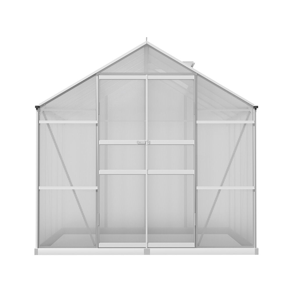 Green Fingers Aluminium Greenhouse 2.42x2.5x2.26M Double Doors Garden Shed
