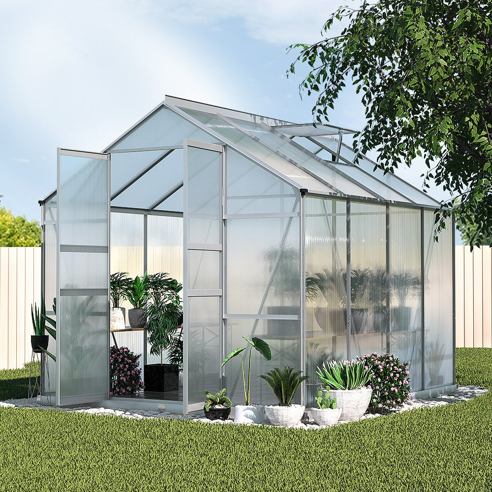 Green Fingers Aluminium Greenhouse 2.42x2.5x2.26M Double Doors Garden Shed