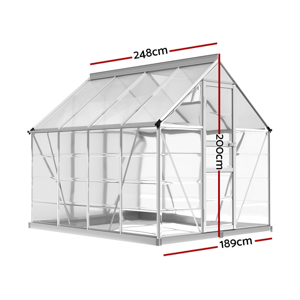 Green Fingers Aluminium Greenhouse 2.48x1.89x2M Polycarbonate Silver
